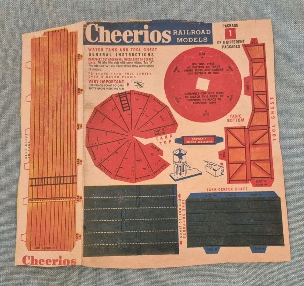 Rare 1950s Cheerios Cereal Box Back Railroad Model #1 Unassembled